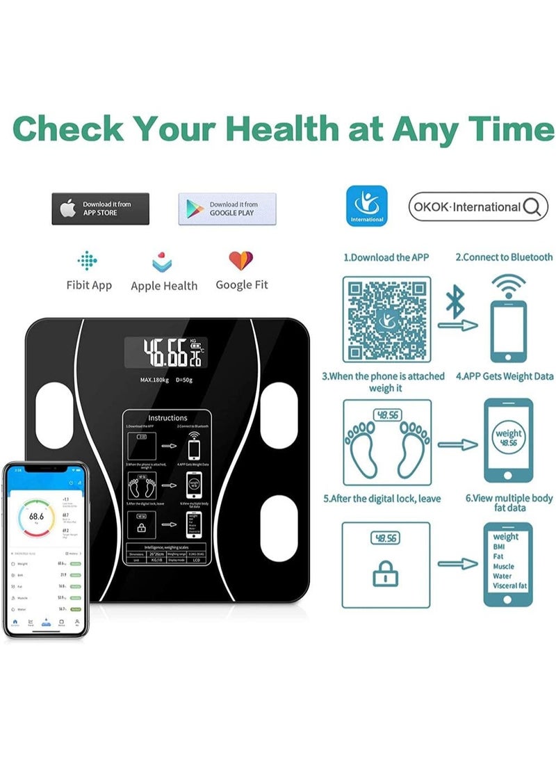 بروفيشنال ميزان ذكي رقمي للمطبخ و ميزان لتحليل الجسم بتقنية البلوتوث، شاشة LCD، قياس 79 وظيفة، زجاج مقسى، أسود، يذن حتي 180 كجم، 26x26 سم - Image 3